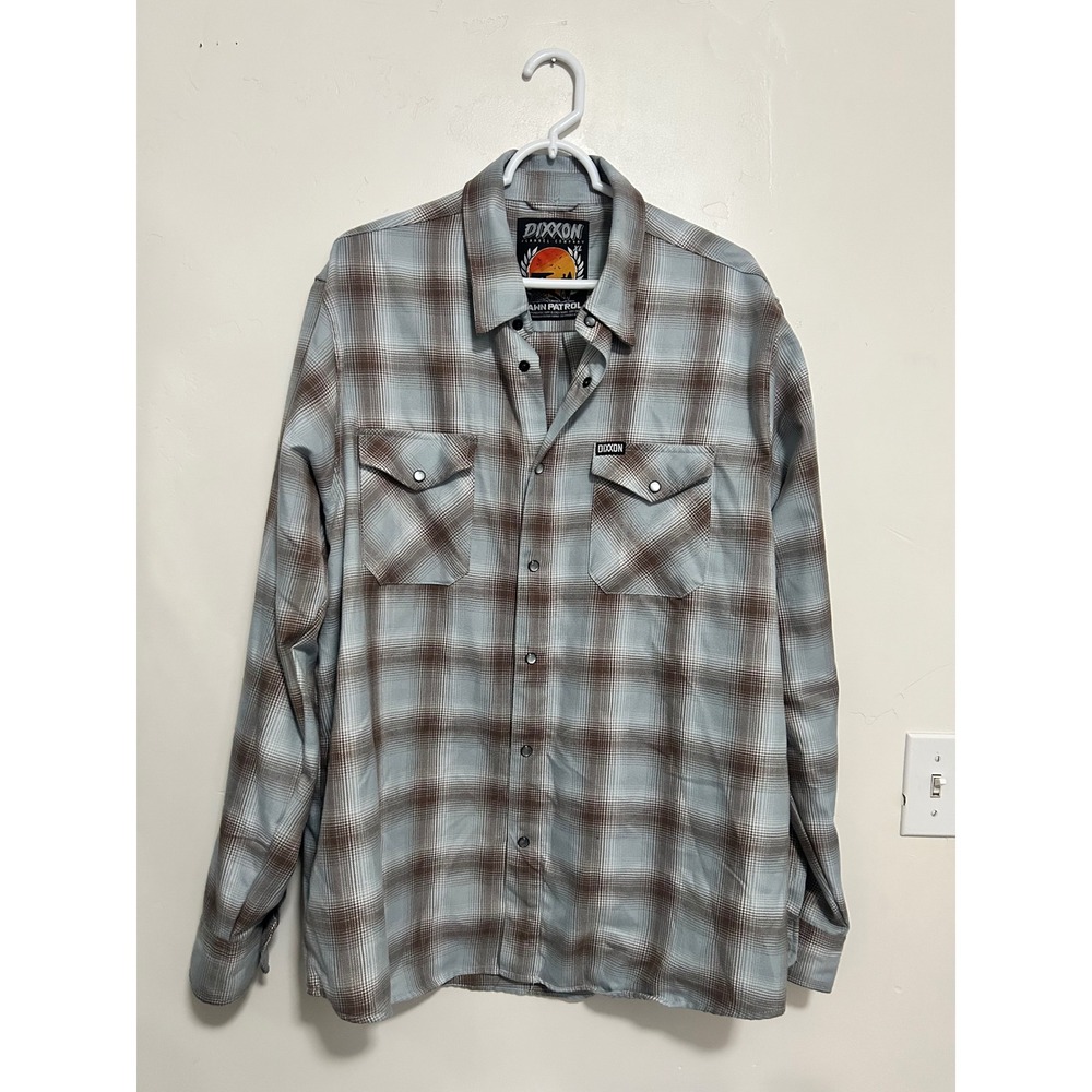 Dixxon Flannel Company Dawn Patrol Plaid Snap Button Shirt Mens XL Blue Brown